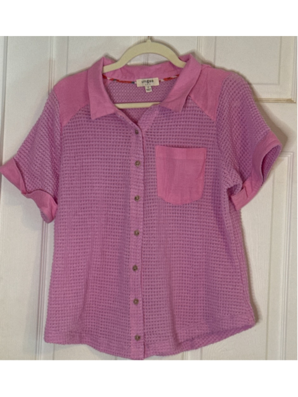Umgee Pink Waffle Knit Button Down Shirt S
